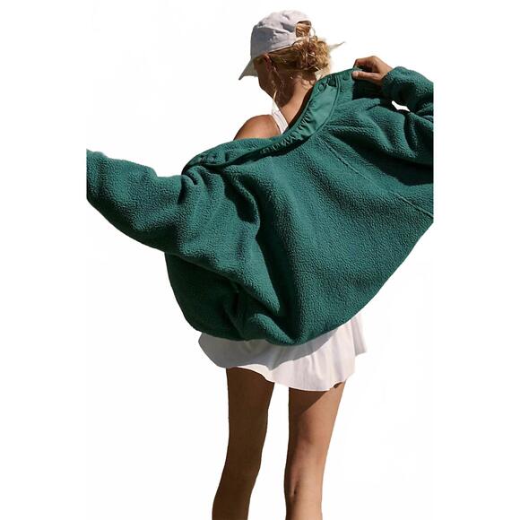 NEW FREE PEOPLE women's hit the slopes fleece jacket in green glow - Picture 3 of 3